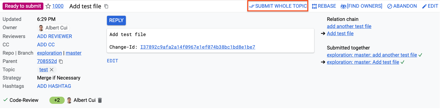 Submit Topic Gerrit Code Review - Submitting Changes Across Repositories by using Topics